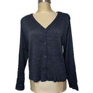 DR2 Navy Blue Textured Open Knit Cardigan XL Lightweight Button Front Minimalist